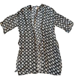 Bongo Sheer Black/White Geometric Print Kimono Cardigan Beach Cover Up Sz M